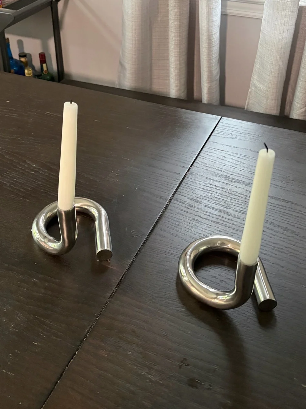 Modern Silver Loop Candle Holder with White Taper Candle